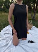 Kadın Keten Kumaş Kolsuz Mini Boy Elbise resmi